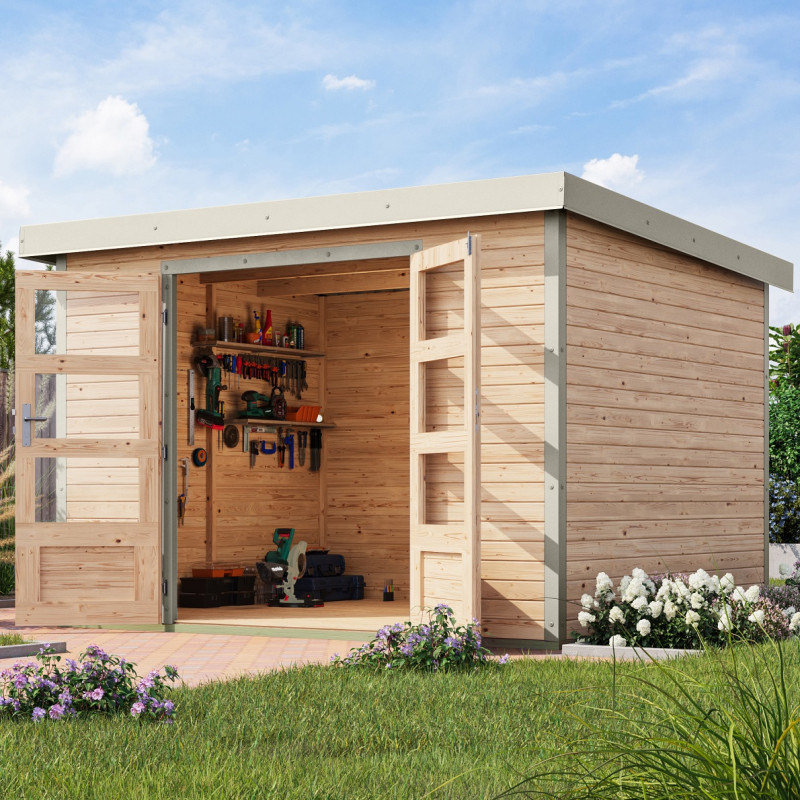 Abri de jardin en bois brut 19mm - acier blanc - 7,2m² Jupiter 5A – Karibu