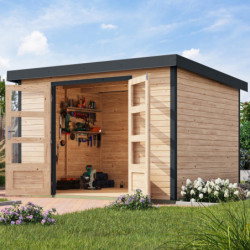 Abri de jardin en bois brut 19mm - acier anthracite - 7,2m² Jupiter 5A – Karibu