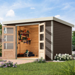 Abri de jardin en bois gris terre 19mm - acier blanc - 7,2m² Jupiter 5B – Karibu