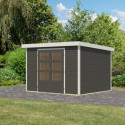 Abri de jardin en bois gris terre 19mm - acier blanc - 7,2m² Jupiter 5B – Karibu
