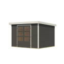 Abri de jardin en bois gris terre 19mm - acier blanc - 7,2m² Jupiter 5B – Karibu