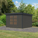 Abri de jardin en bois gris terre 19mm - acier anthracite - 7,2m² Jupiter 5B – Karibu