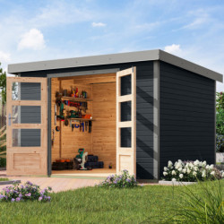Abri de jardin en bois anthracite 19mm - acier gris - 7,2m² Jupiter 5B – Karibu
