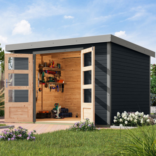 Abri de jardin en bois anthracite 19mm - acier gris - 7,2m² Jupiter 5B – Karibu