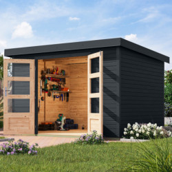 Abri de jardin en bois anthracite 19mm - acier anthracite - 7,2m² Jupiter 5B – Karibu