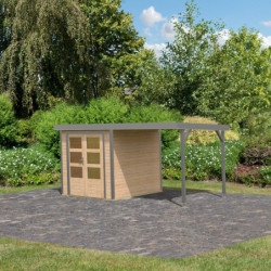 Abri de jardin en bois brut 19mm - acier gris - 4,45m² Jupiter 2A + appentis 235cm – Karibu