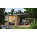 Abri de jardin en bois brut 19mm - acier gris - 4,45m² Jupiter 2A + appentis 235cm – Karibu