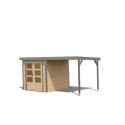 Abri de jardin en bois brut 19mm - acier gris - 4,45m² Jupiter 2A + appentis 235cm – Karibu