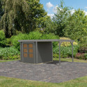 Abri de jardin en bois gris terre 19mm - acier gris - 4,45m² Jupiter 2B + appentis 235cm – Karibu