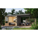 Abri de jardin en bois gris terre 19mm - acier gris - 4,45m² Jupiter 2B + appentis 235cm – Karibu
