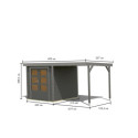Abri de jardin en bois gris terre 19mm - acier gris - 4,45m² Jupiter 2B + appentis 235cm – Karibu