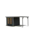Abri de jardin en bois anthracite 19mm - acier gris - 4,45m² Jupiter 2C + appentis 235cm – Karibu