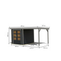 Abri de jardin en bois anthracite 19mm - acier gris - 4,45m² Jupiter 2C + appentis 235cm – Karibu