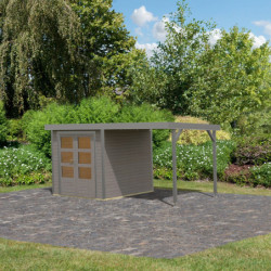 Abri de jardin en bois gris clair 19mm - acier gris - 4,45m² Jupiter 2D + appentis 235cm – Karibu	