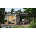 Abri de jardin en bois gris clair 19mm - acier gris - 4,45m² Jupiter 2D + appentis 235cm – Karibu	