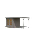 Abri de jardin en bois gris clair 19mm - acier gris - 4,45m² Jupiter 2D + appentis 235cm – Karibu	