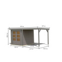 Abri de jardin en bois gris clair 19mm - acier gris - 4,45m² Jupiter 2D + appentis 235cm – Karibu	