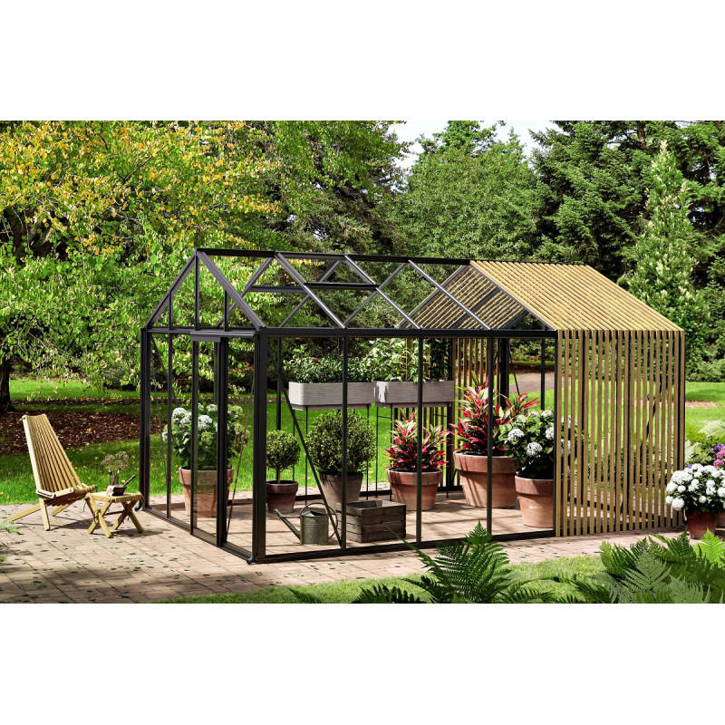 Serre de jardin 310x608cm Classique en aluminium, bois et verre solaire - BloomCabin