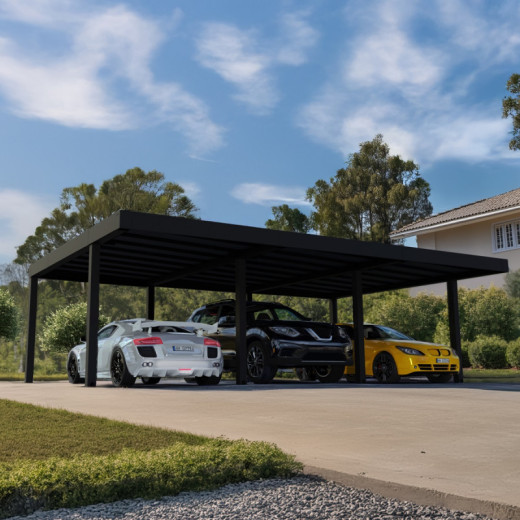 Carport 53,7m² en aluminium noir et polycarbonate 10mm Oslo - Canopia by Palram