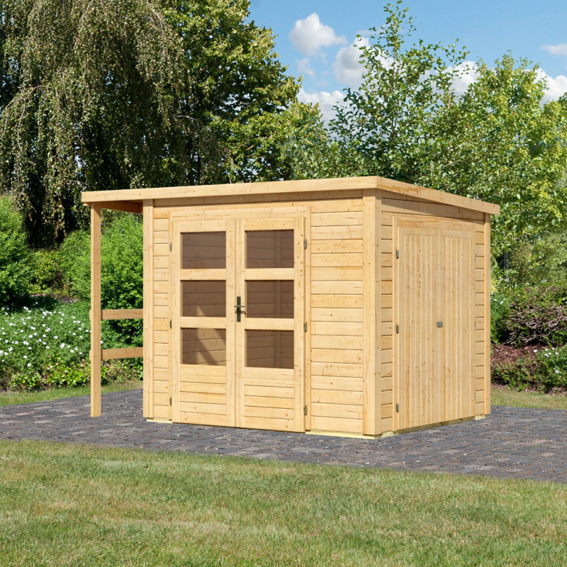 Abri de jardin multifonctions en bois brut 6m² avec armoire intégrée – Karibu