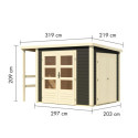 Abri de jardin multifonctions en bois gris terre 6m² avec armoire intégrée – Karibu