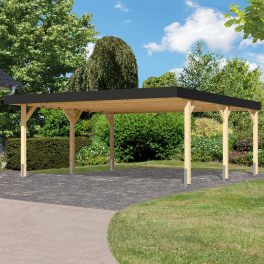 Carport double en bois lamellé-collé 26,88m² Leimholz 1 – KARIBU