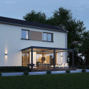 Pergola bioclimatique adossée en alu anthracite - lames blanches 4x6m - motorisée - ELMO Ombrea