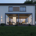 Pergola bioclimatique adossée en alu anthracite - lames blanches 4x6m - motorisée - ELMO Ombrea