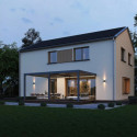 Pergola bioclimatique adossée en alu anthracite - lames blanches 4x6m - motorisée - ELMO Ombrea