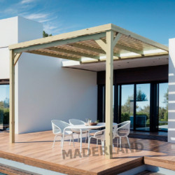 Pergola adossée en bois massif traité et toit semi-couvert 400x300cm Montpellier – Maderland
