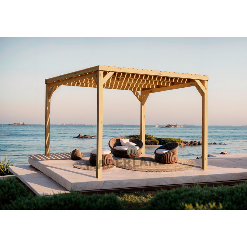 Pergola en bois massif traité et toit semi-couvert 400x300cm Toulouse – Maderland