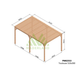 Pergola en bois massif traité et toit semi-couvert 500x300cm Toulouse – Maderland