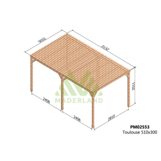 Pergola en bois massif traité et toit semi-couvert 500x300cm Toulouse – Maderland