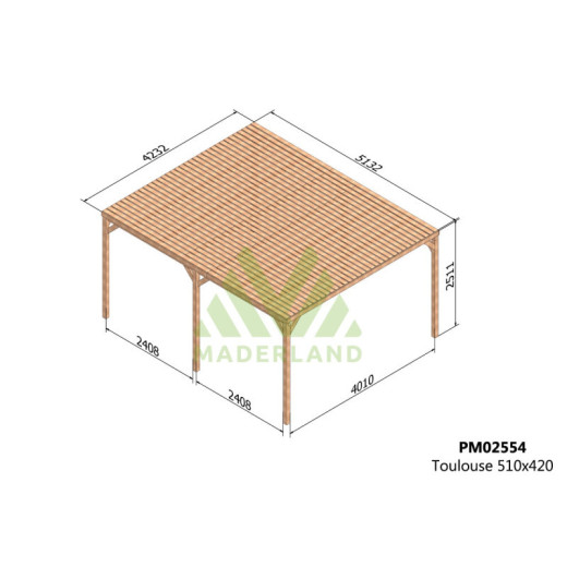 Pergola en bois massif traité et toit semi-couvert 500x400cm Toulouse – Maderland