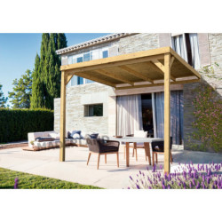 Pergola adossée en bois massif traité et toit en bois 300x300cm RENNES – Maderland