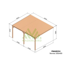 Pergola adossée en bois massif traité et toit en bois 500x400cm RENNES – Maderland