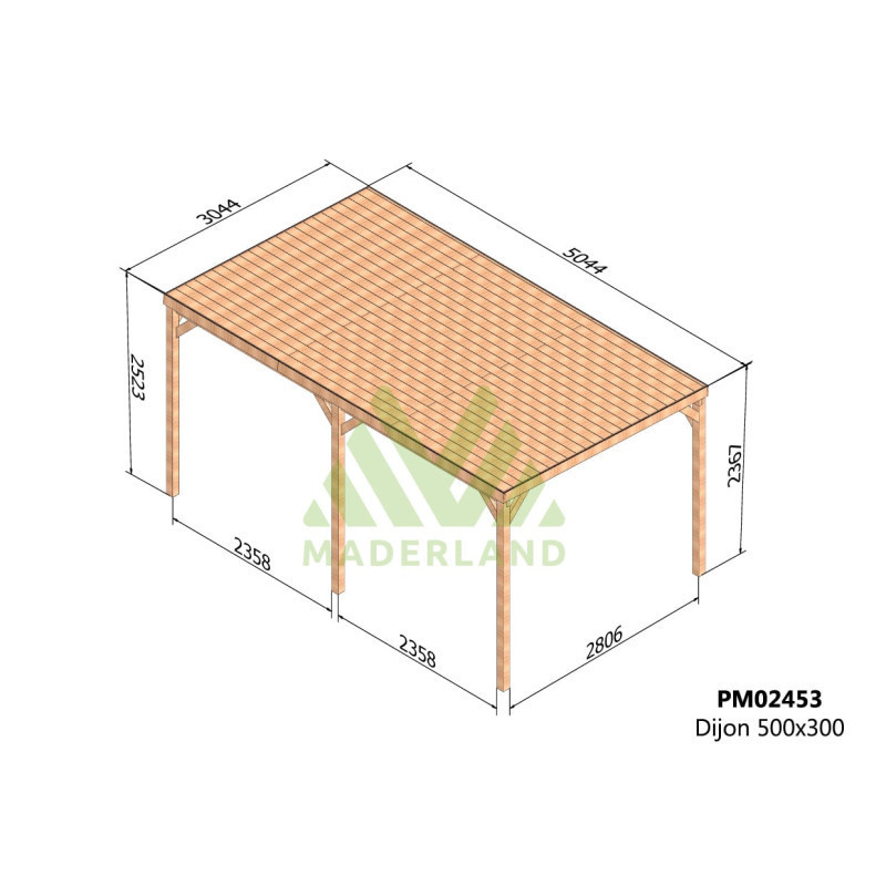Pergola en bois massif traité et toit en bois 500x300cm DIJON – Maderland