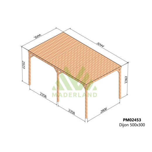 Pergola en bois massif traité et toit en bois 500x300cm DIJON – Maderland