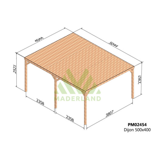 Pergola en bois massif traité et toit en bois 500x400cm DIJON – Maderland