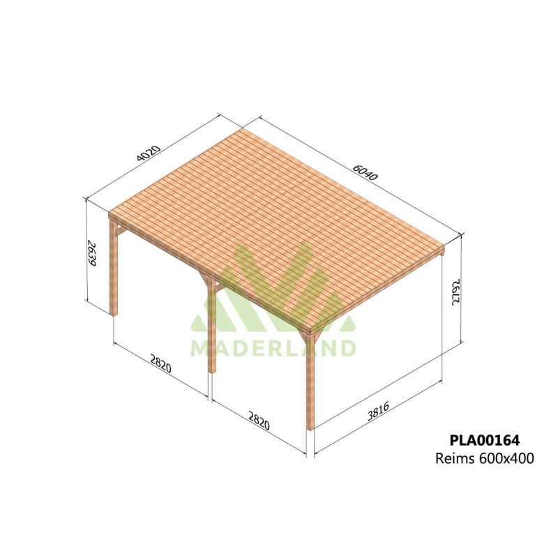 Pergola adossée en bois lamellé-collé 600x400cm REIMS – Maderland