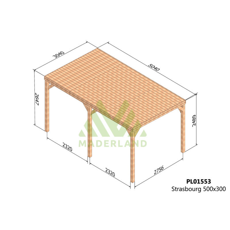 Pergola en bois lamellé-collé 500x300cm STRASBOURG – Maderland