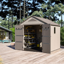 Abri de jardin HDPE Sunlife 6,15m² crème et marron + plancher - JOBU