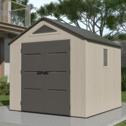 Abri de jardin HDPE Sunlife 6,15m² crème et gris + plancher - JOBU