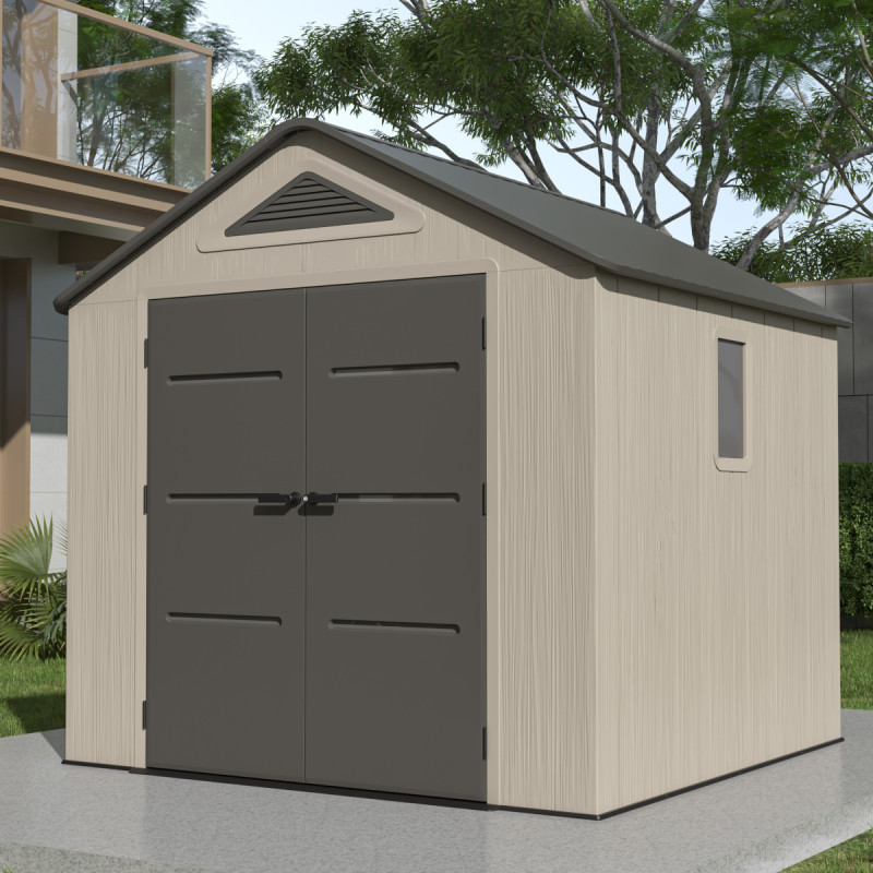 Abri de jardin HDPE Sunlife 6,15m² crème et gris + plancher - JOBU
