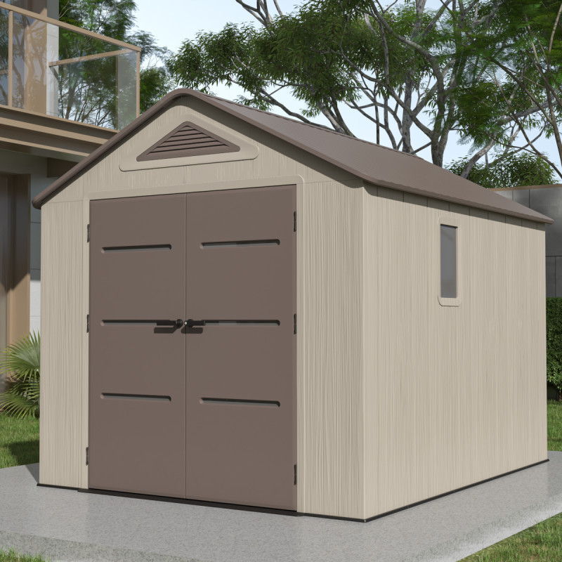 Abri de jardin HDPE Sunlife 7,8m² beige et marron + plancher - JOBU