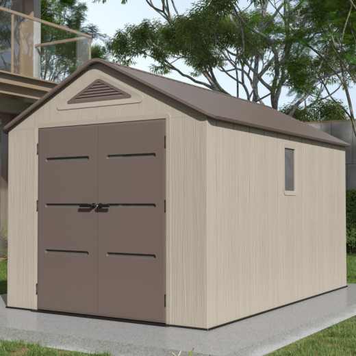 Abri de jardin HDPE Sunlife 9,5m² crème et marron + plancher - JOBU