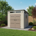 Abri de jardin HDPE Sunlife monopente 6,5m² crème et marron + plancher - JOBU