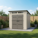 Abri de jardin HDPE Sunlife monopente 6,5m² crème et gris + plancher - JOBU