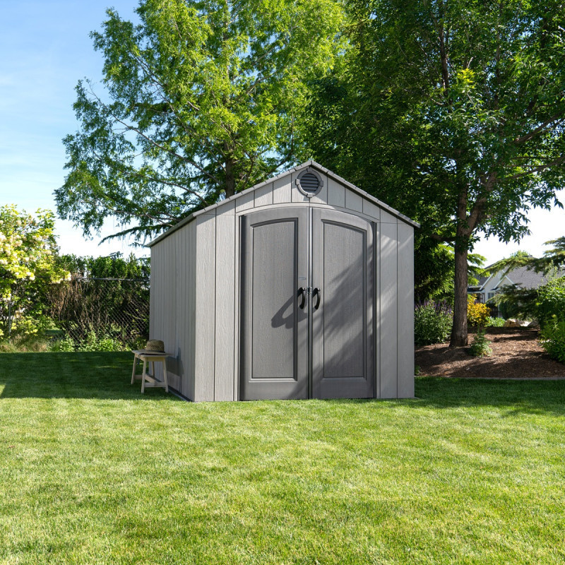 Abri de jardin 7,44m² en PEHD imitation bois + plancher Lifetime - Habrita