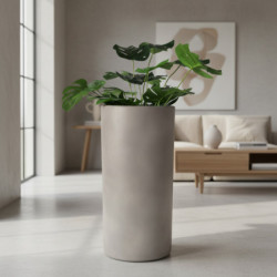 Bac à plantes rond haut en fibre de terre 38x38xH.75cm ciment - FiberPlants